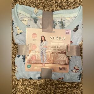 Serra Ladies ThermalPajamas - Blue with winter scenes